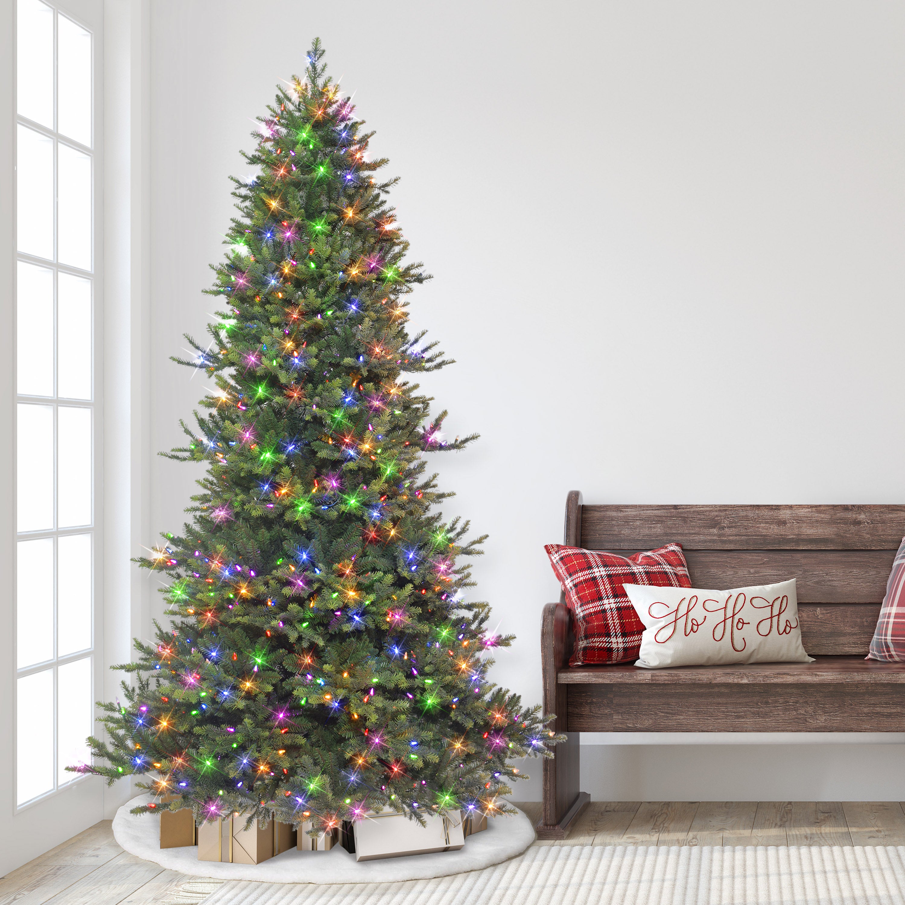 7.5ft Pre-lit Royal Majestic Douglas Fir Downswept Christmas Tree Sure-Lit Pole® 700 Dual Color LED Lights On/Off Foot Pedal Metal Stand Green